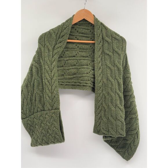 Aran Sweater Market Scarf Wool Ireland One Size Unisex Green Fisherman Cable - Picture 6 of 11